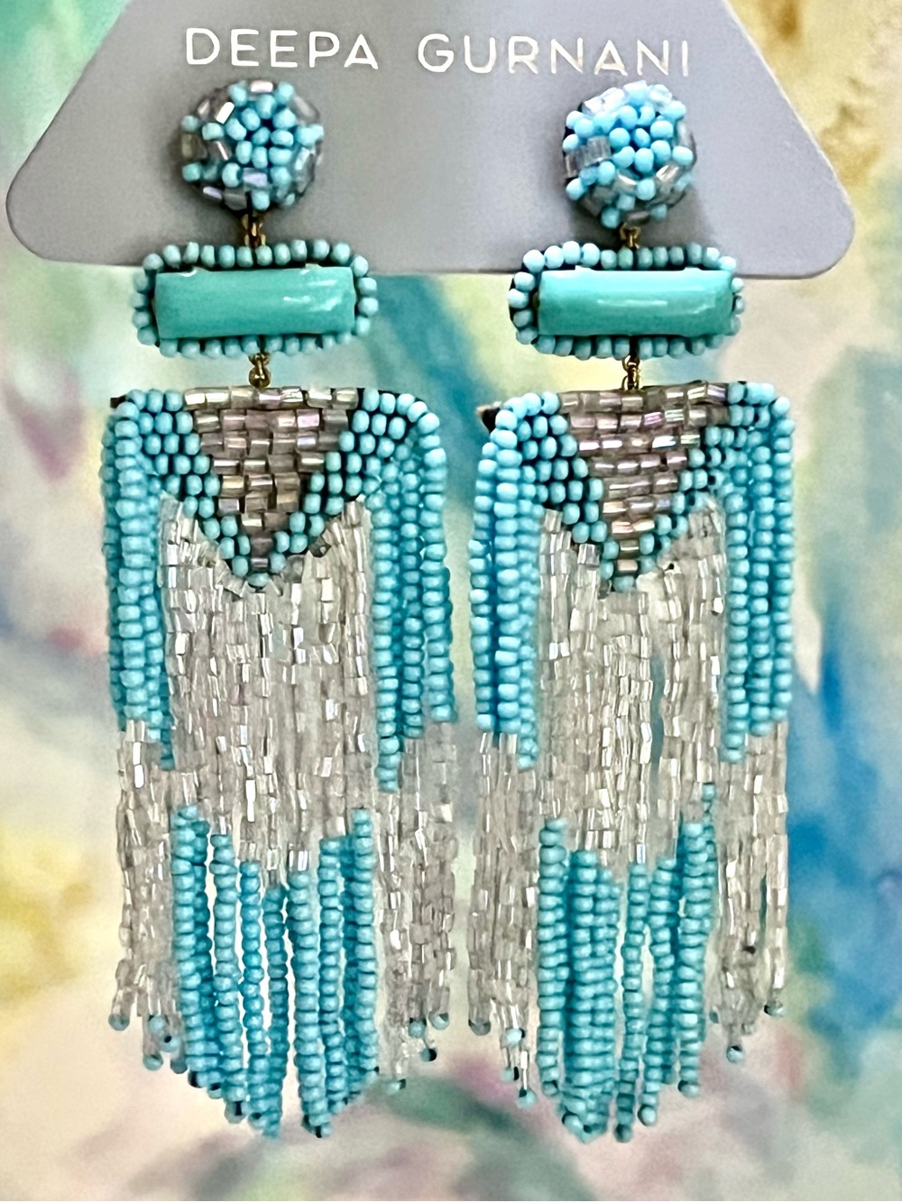 NWT Deepa Gurnani Beaded Fringe Chandeliers - Picture 5 of 17